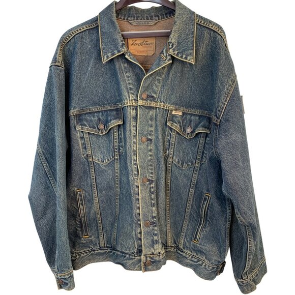 Size 2XL Levi Strauss Signature Mens Denim Trucker Jacket USA Flag Patch Dark